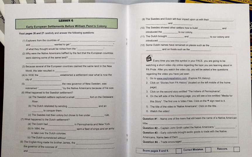 Pennsylvania History • PACE Success